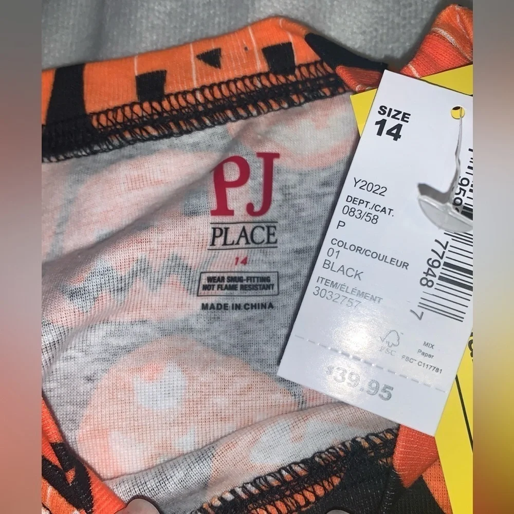 Gymboree PJ place size 14 black orange jack-o’-lantern long sleeve pajama set